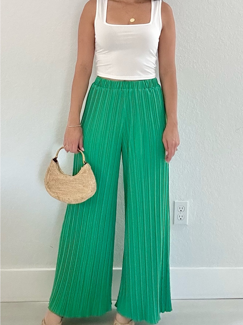 SHEIN Emerald Pleated Wide-Leg Palazzo Pants